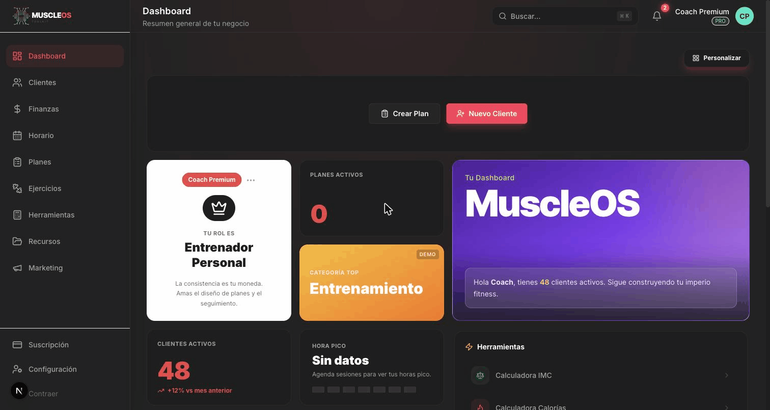 Panel de control MuscleOS